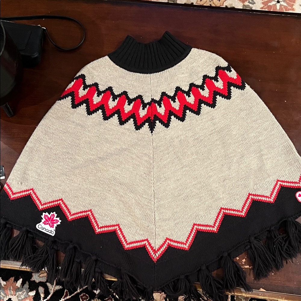Women’s Hudsons Bay Canada Olympic Sweater Poncho - Black Grey and Red